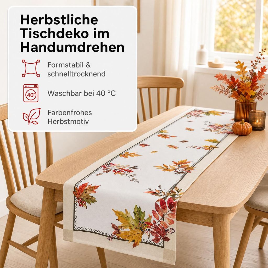 Tafelkleed met herfstbladeren motief, 85 x 85 cm Productafbeelding 
