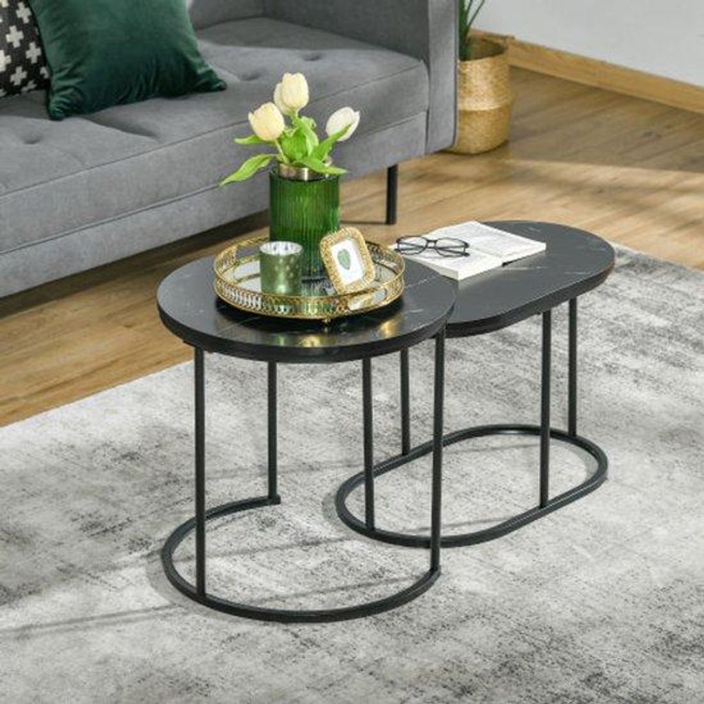 Salontafel Ø50 x 50 cm, 5H, MDF & staal, zwart, stapelbaar, 30 kg