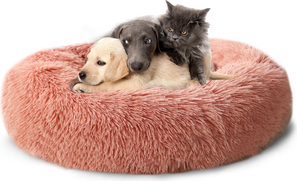 Freetoo Hundebett Plüsch-Katzenbett Rundes Kunstfell Weiches, Tierbett Tierbetten, Katzenbett waschbar Flauschiges Hundebett 100 cm Katzenschlafpl...
