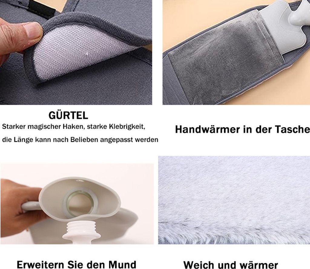 Wärmflasche 1L, Wärmflasche mit Weichem Taillenbezug, Produktbild 3