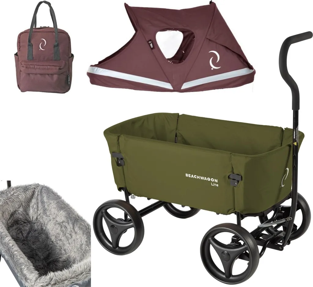 Chariot de plage LITE pliable 80kg avec toit et doublure fourrure Gris