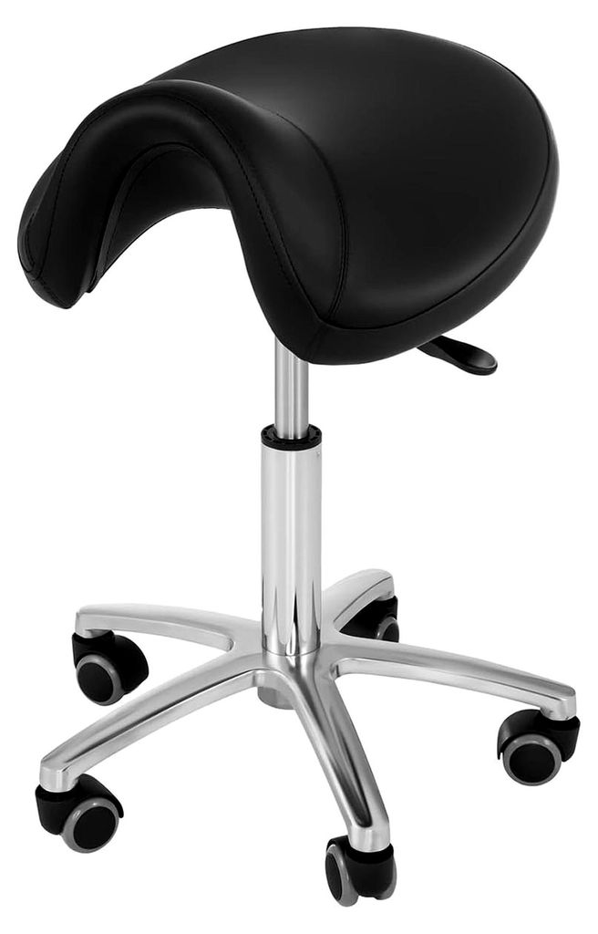 Physa Sorano SH-61 Sattelhocker mit Rollen, drehbar, höhenverstellbar (50–64 cm, Stahlgestell, Kunstleder) Schwarz