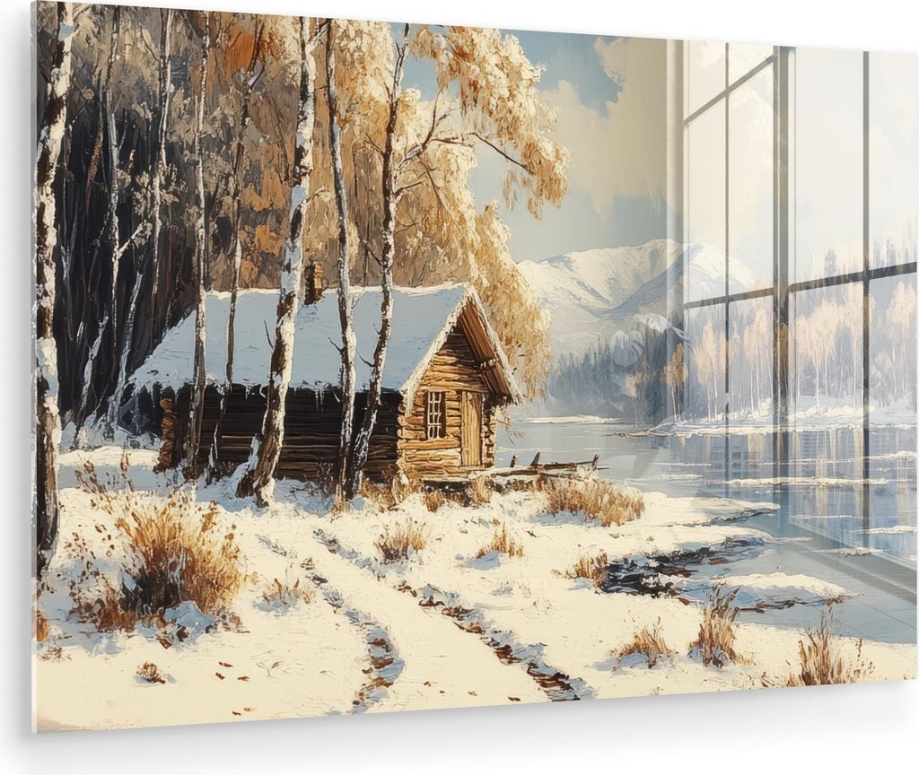 MuchoWow Glasbilder - Bilder auf Wandbild - Foto auf Glas Winter - Schnee - Zuhause - Natur 60x40 cm Wanddekoration aus Glas - Acrylglasbild - Acry...