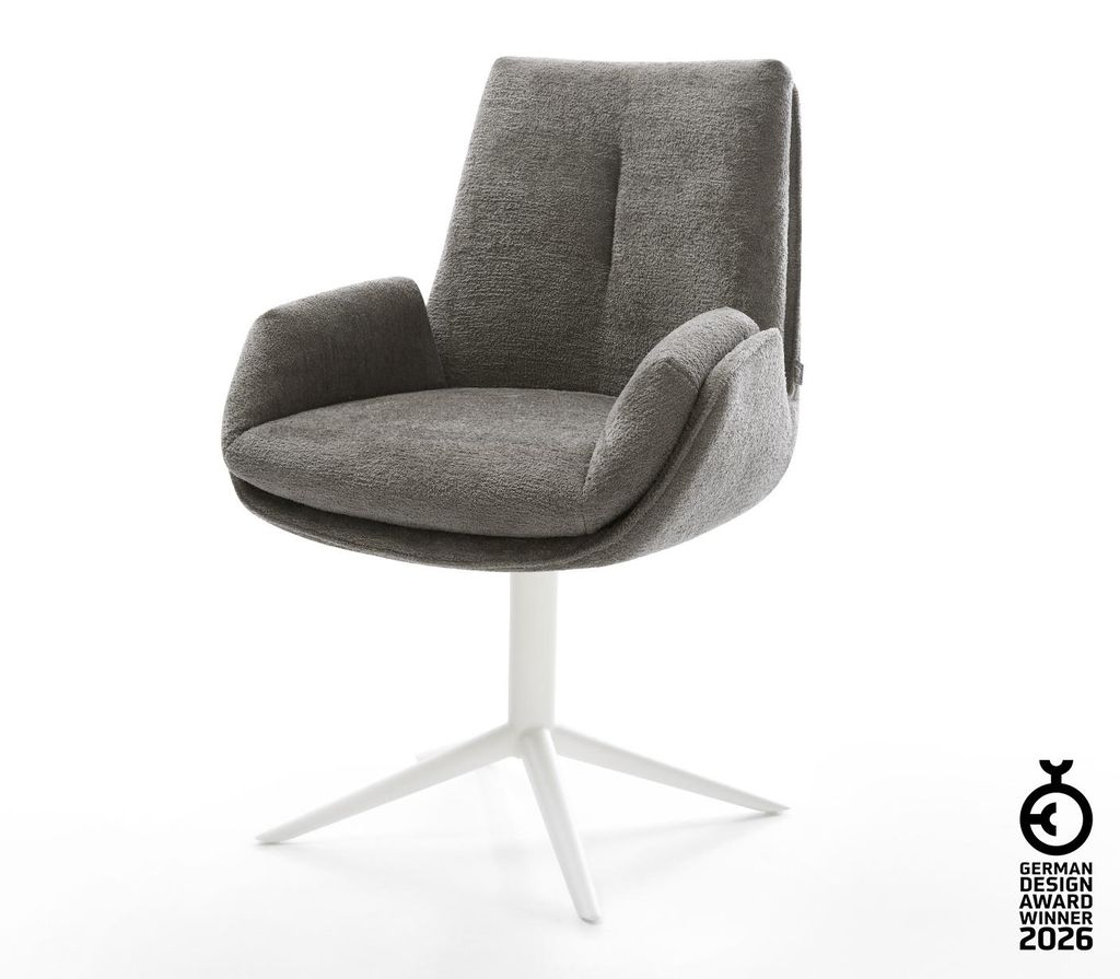 DELIFE Drehstuhl Clea-Flex Bouclé Soft Schlamm Fußkreuz Weiß 360° drehbar Wippfunktion
