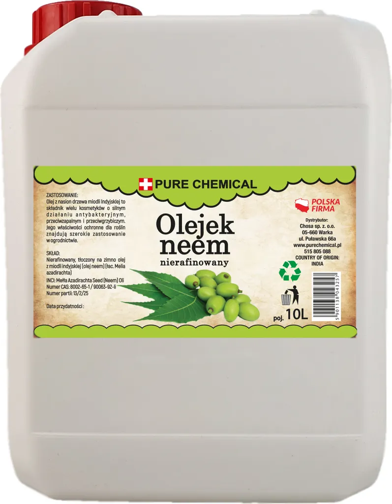 Protection Biologique Plantes 10L - Huile de Neem PURE CHEMICAL Non Raffinée