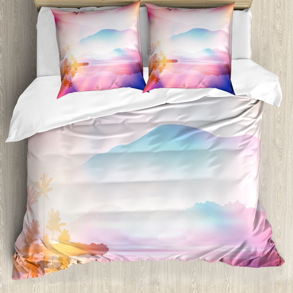 ABAKUHAUS Natur Bettbezug Set für Einzelbetten, Ombre Tropische Landschaft, Milbensicher Allergiker geeignet mit Kissenbezug, 155 cm x 220 cm - 80...