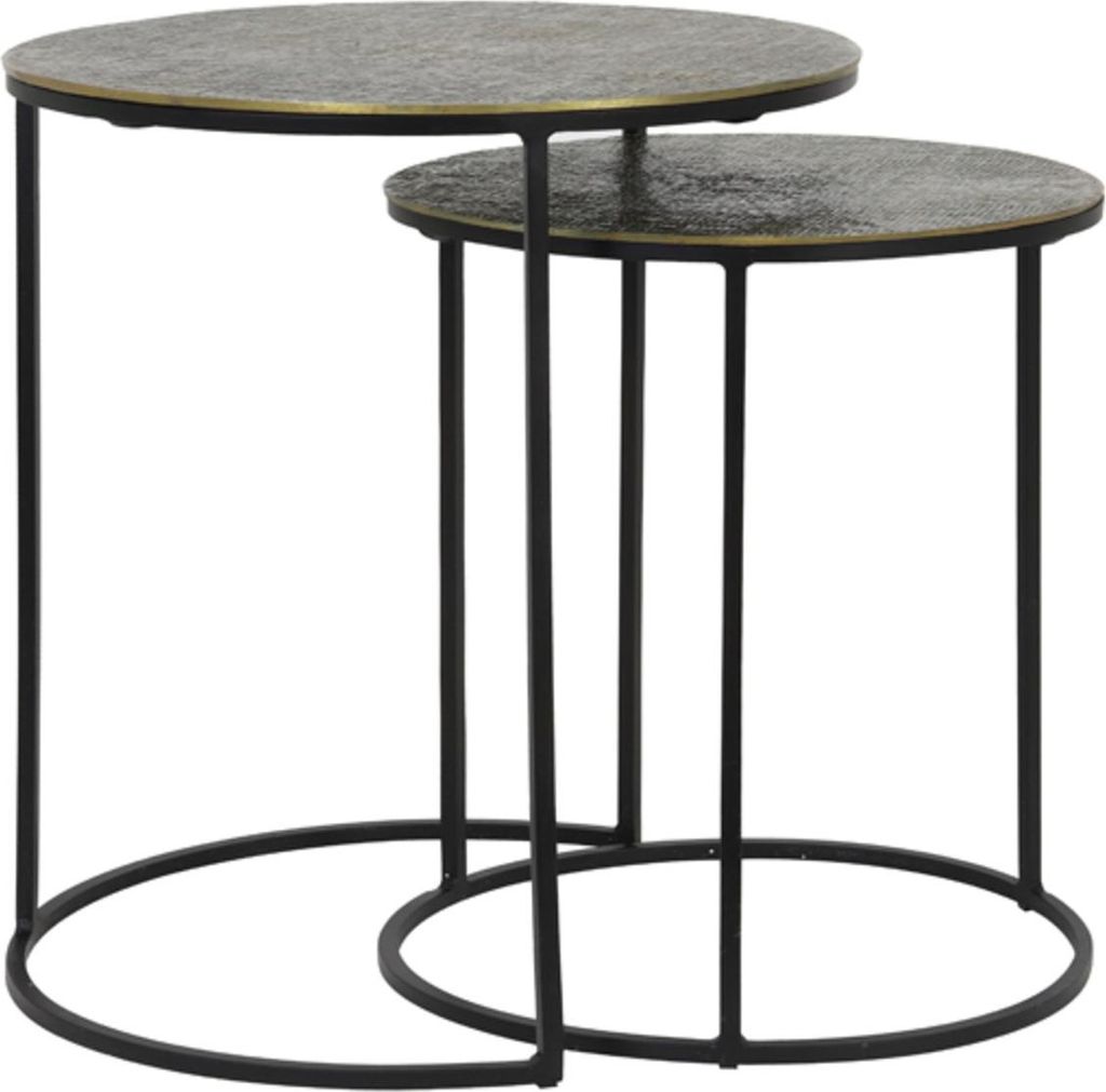 Light & Living Beistelltisch Set von 2 Rengo Relief Antik Bronze - Ø41x46 + Ø49x52 cm