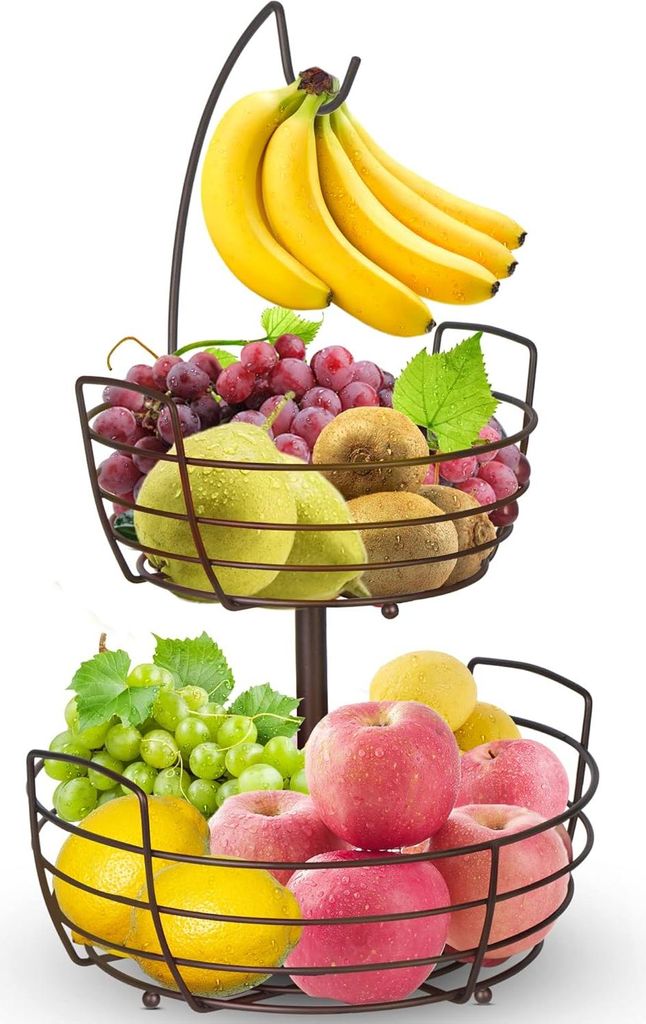 Fruitschalen mit 2 Tieren - Früchtekorb mit Bananenhalter und Brotkorb - Gemüsegestell Bronze