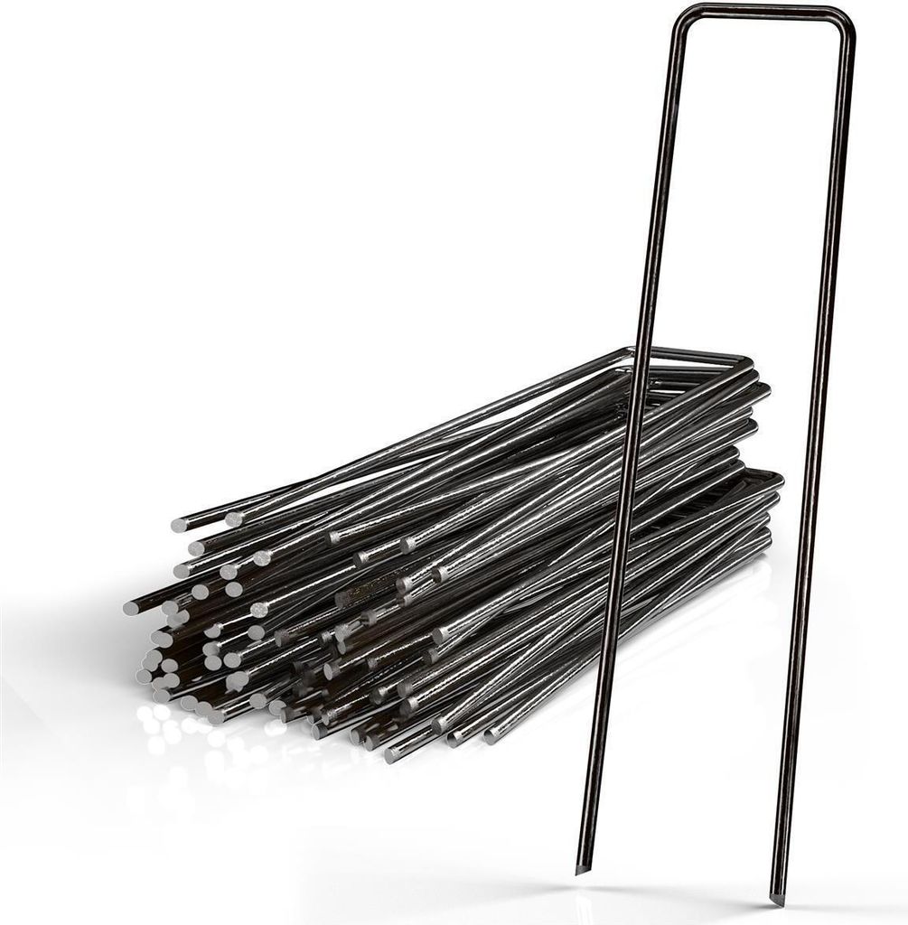 Intirilife 100 x Erdanker 150 x 25 x 2,7 mm aus schwarzem Stahl Rostfrei - Unkrautvlies Befestigung Erdnagel Bodennagel Widerhaken