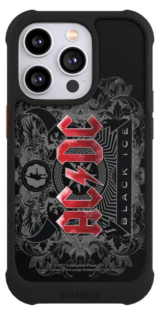 NIVOCASE Hülle für Apple iPhone 14 Pro Stoßfeste Handyhülle NIVOmax Case Schwarz ACDC Black Ice Fanartikel