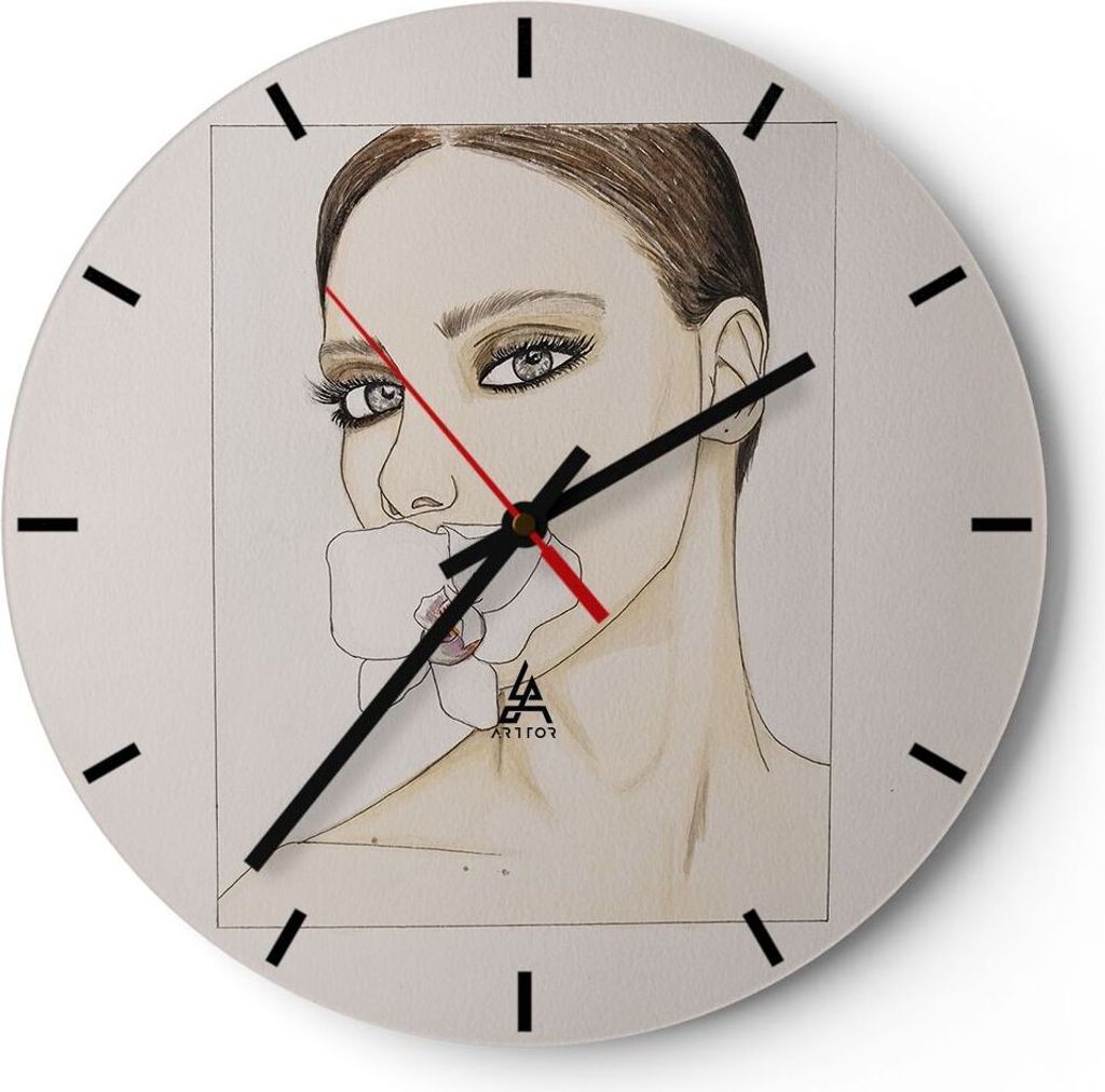 Wanduhr - Rund - Glasuhr - Frau Stille Blume - 30x30cm - Schleichendes Uhrwerk - Lautlos - zum Aufhängen bereit - Dekoration Modern - Wanddekorati...