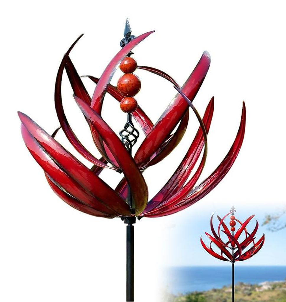 Metall Garten Windrad 90cm Lotus Windspiel, wetterfestes Produktbild 