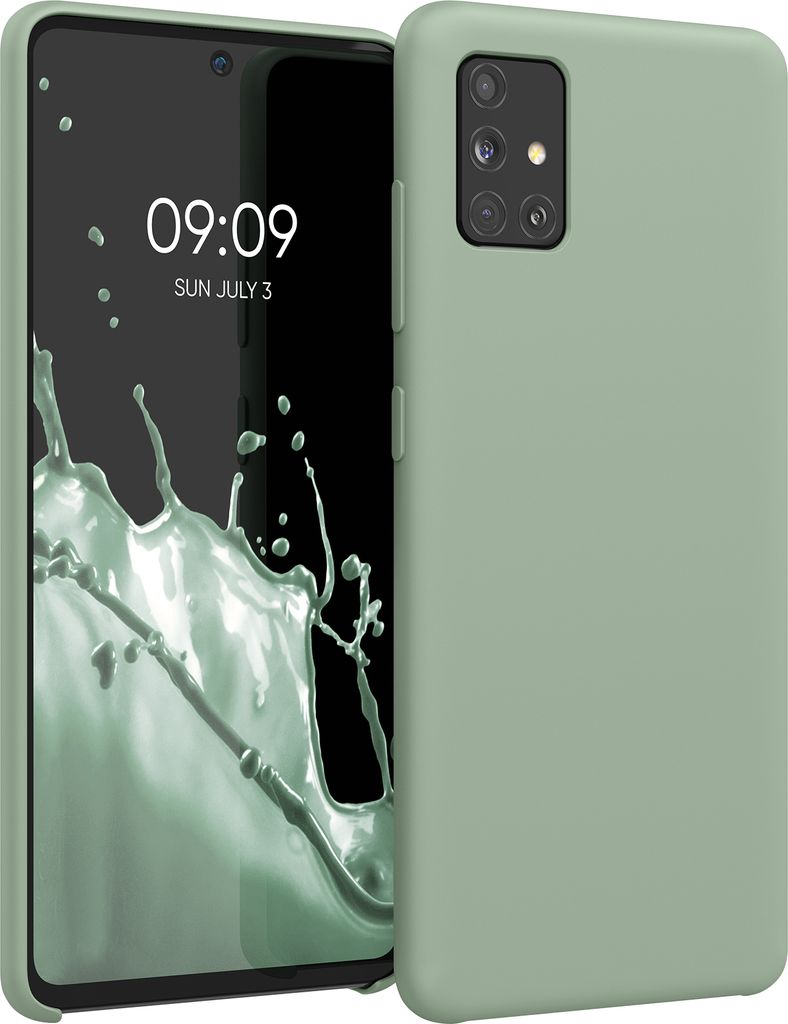 kwmobile Hülle kompatibel mit Samsung Galaxy A51 Hülle - Silikon Handy Case - Handyhülle weiche Oberfläche - kabelloses Laden - Graugrün