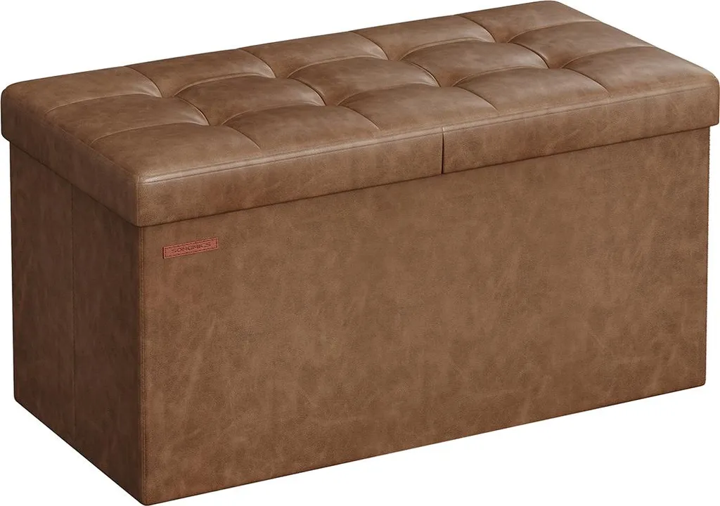 Pouf coffre de rangement pliant 89L brun café - Banc capitonné 76 cm
