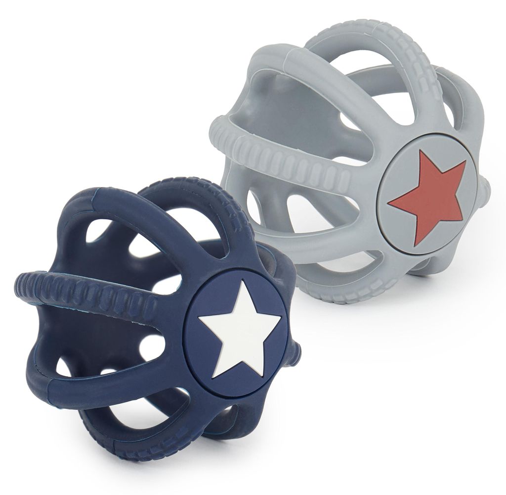 Bieco 2er Set Beiß- und Greifball Bälle für Babys aus Silikon - Night Sky | Greifball für Babys | Oball Baby | Greifball Baby | o ball für bab...