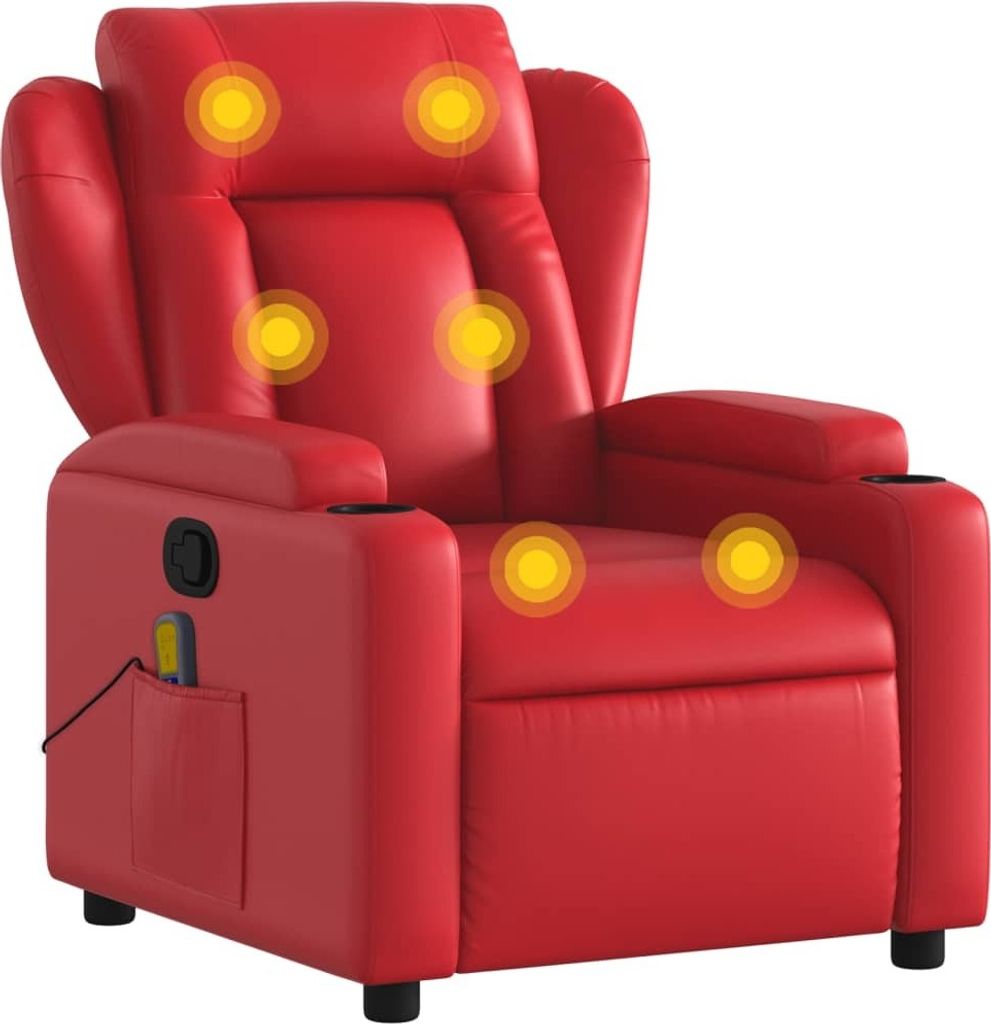 Roter Massagesessel aus fleckenabweisendem Kunstleder mit 6-Punkt-Massagefunktion, verstellbar, Getränkehalter, 77x94,5x100 cm