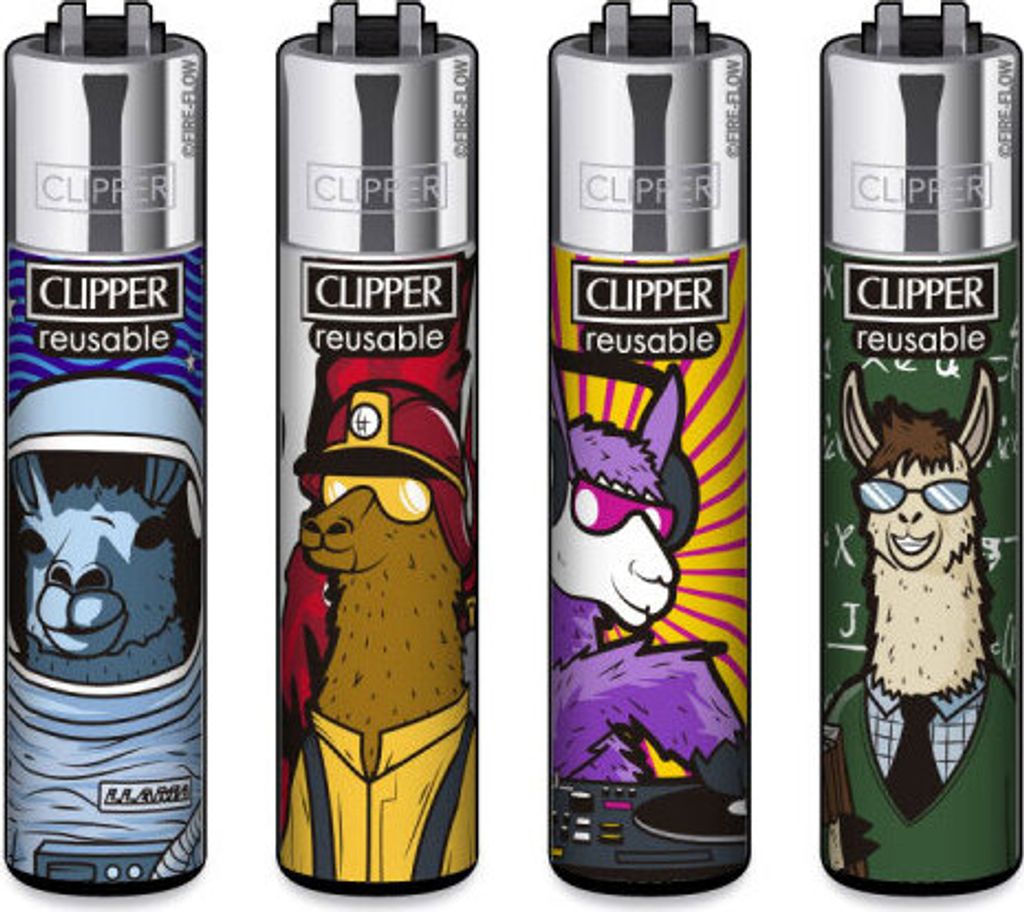 Clipper Reibradfeuerzeuge Llama Work, 4 Stück