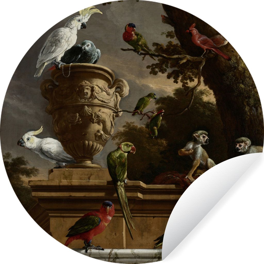 MuchoWow Runde Wandtattoo - Wandsticker Tapete Aufkleber Die Menagerie - Melchior d'Hondecoeter Ø 100 cm Selbstklebend und Repositionierbar - Wa...