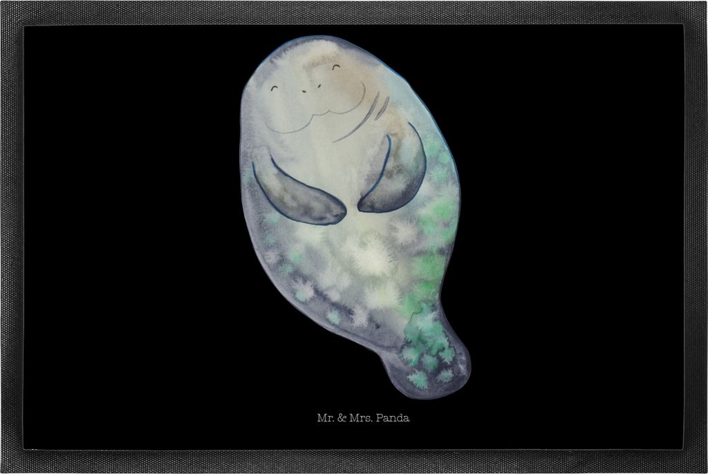 Mr. & Mrs. Panda fußmatte Seekuh Happy 60 x 90 cm - Schwarz - Geschenk, Meer, Respekt, Liebeskummer, Schmutzmatte, Gummimatte, Achtsamkeit, abstre...