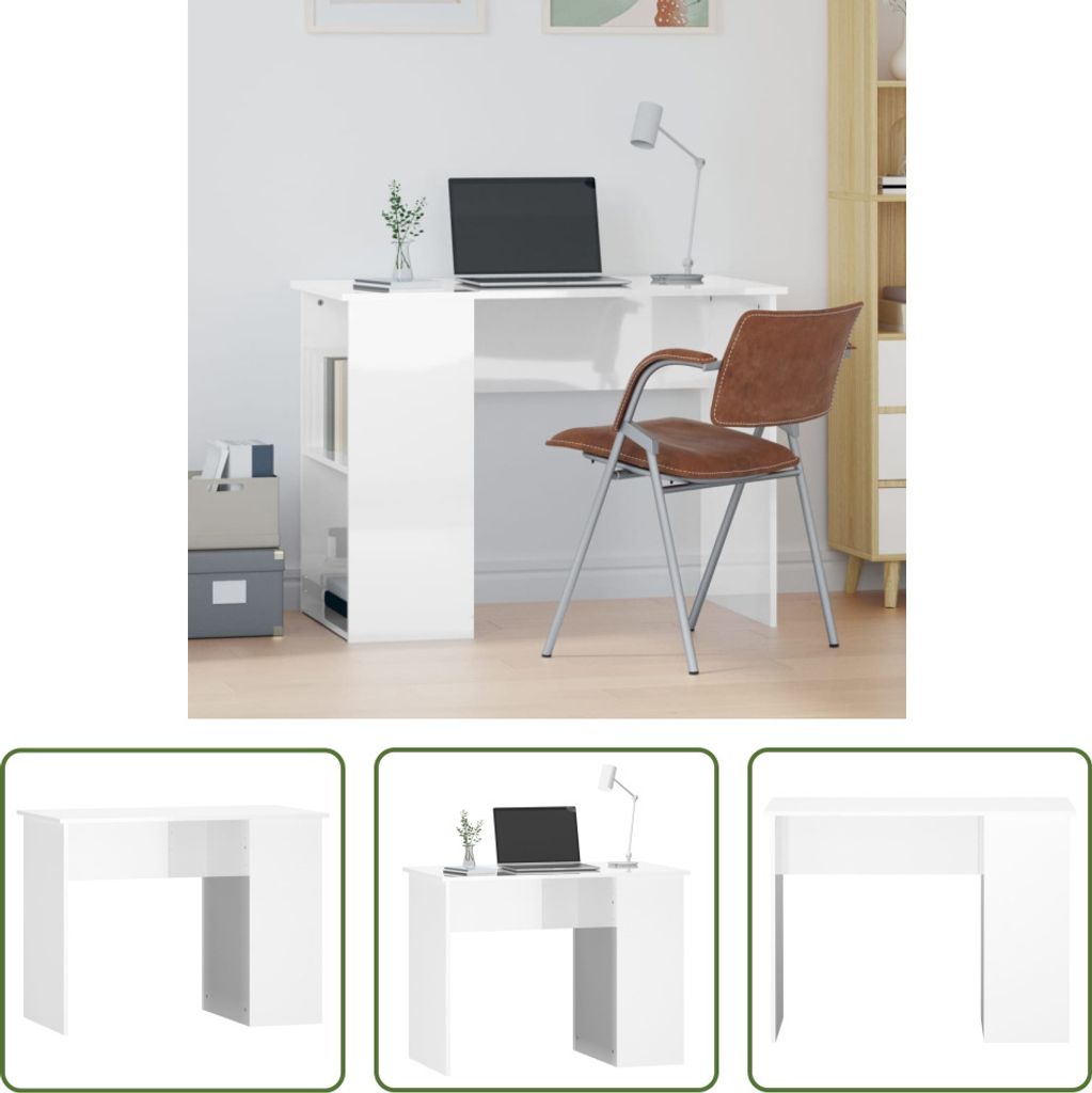The Living Store Schreibtisch Hochglanz-Weiß 100x55x75 cm Holzwerkstoff