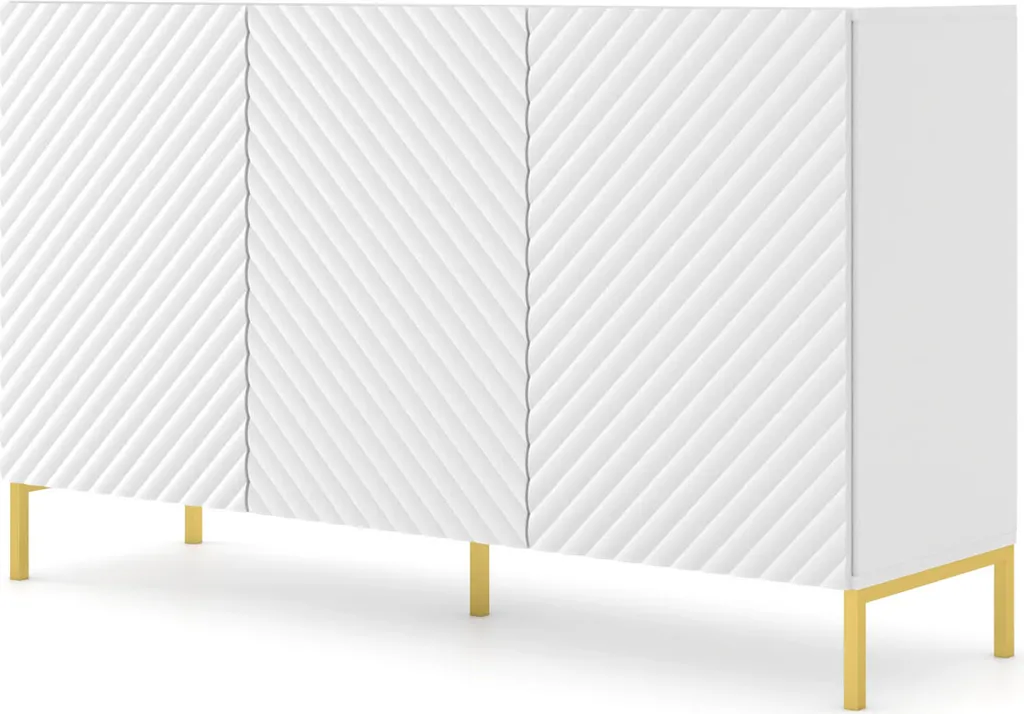 Commode SURF 3D 150 cm blanc mat et buffet design avec pieds dorés
