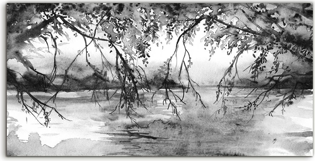 Coloray Acrylbild 120x60 Wandbild Acrylbilder Deko Einfarbig Aquarell Baumäste Fluss