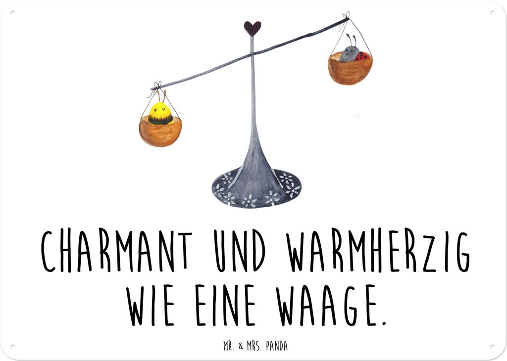 Mr. & Mrs. Panda Wandbild Sternzeichen Waage DIN A6 - Weiß - Geschenk, tafel, Biene, Hummel, Türschild, Schild, Magnetschild, Geburtstag Oktober,...