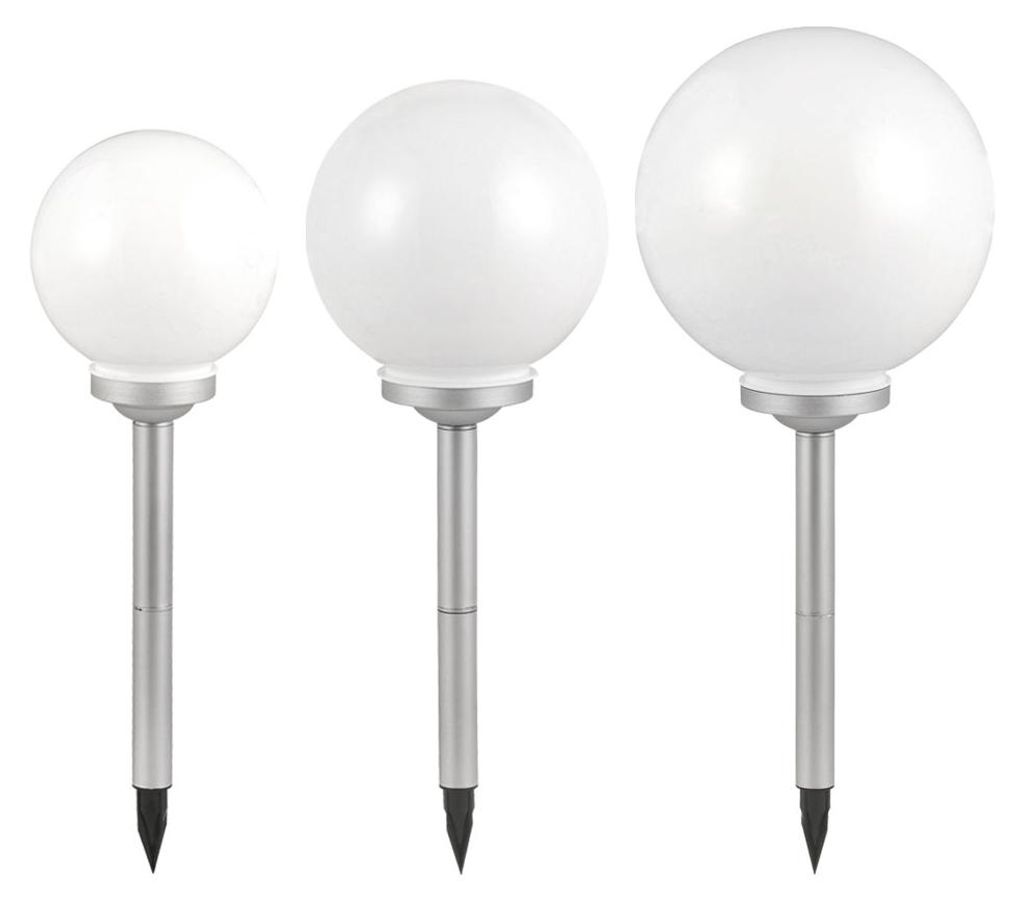 3er Set LED Solar Kugelleuchten weiß, Erdspieß Produktbild 