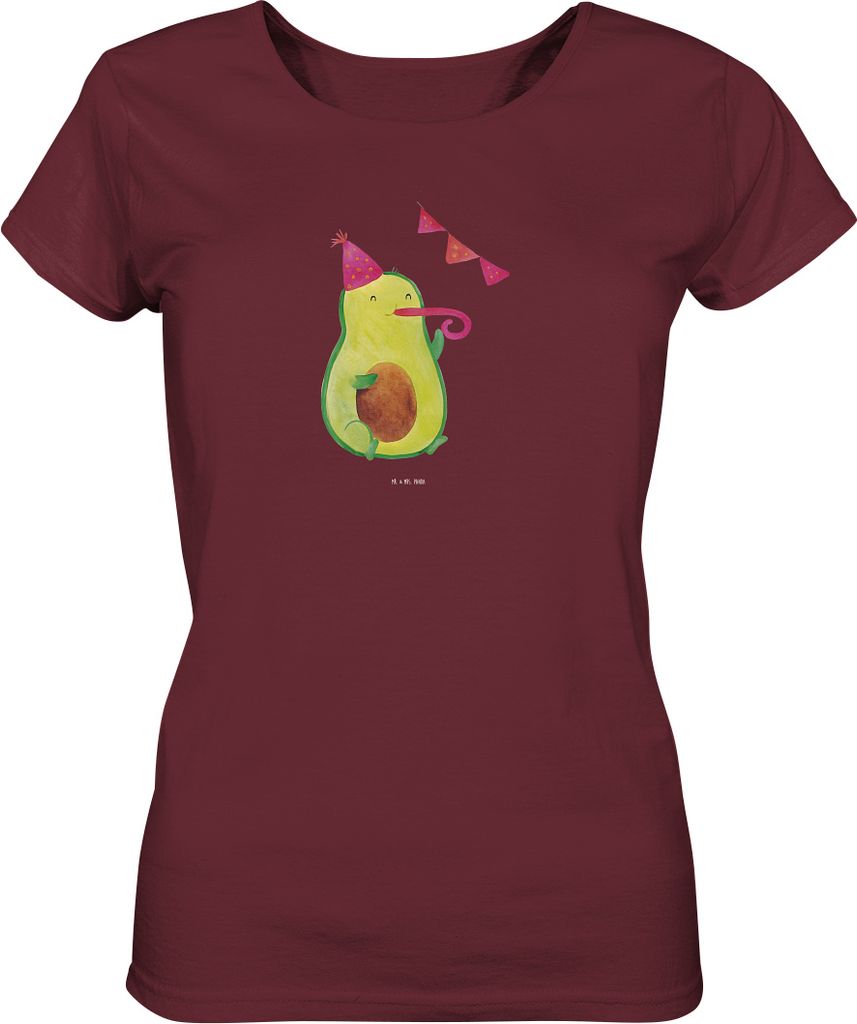 Mr. & Mrs. Panda Kurzarmshirt Damen Avocado Party Zeit Größe S - Burgundy - Geschenk, Basic T-Shirt, Happy Birthday, shirt, Geburtstag, Genießen...