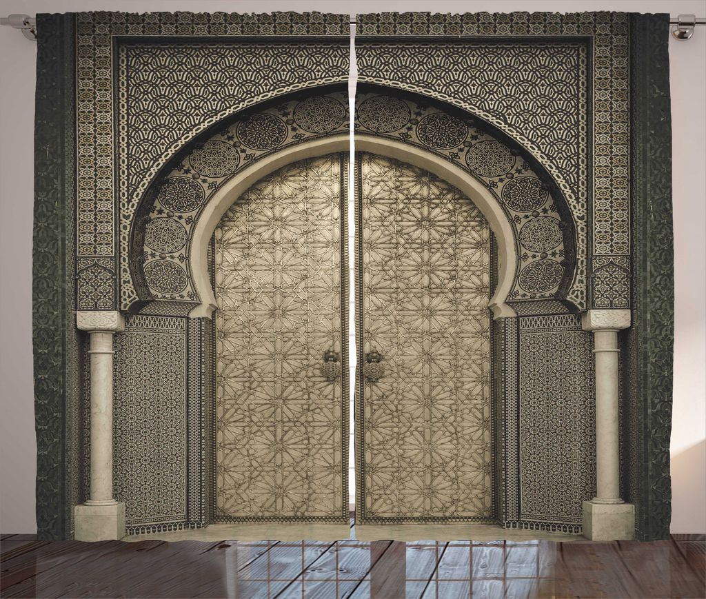 ABAKUHAUS Marokkanisch Rustikaler Gardine, Gealterte Tor Geometric, Schlafzimmer Kräuselband Vorhang mit Schlaufen und Haken, 280 x 175 cm, Sepia ...