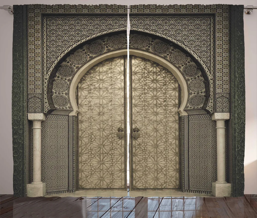 Rideau de Chambre à Fronces Design Géométrique Noir Sépia 280x225 cm