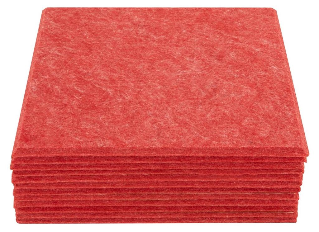Akustikpaneele - Polyester Wandabsorber - 12er Set, 30×30 cm, 9 mm, Ca. 1,08 m² Fläche, Schallabsorbierend - Rot