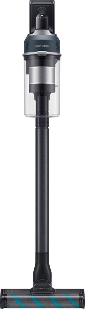 A studio shot of a Samsung upright vacuum cleaner against a white background.