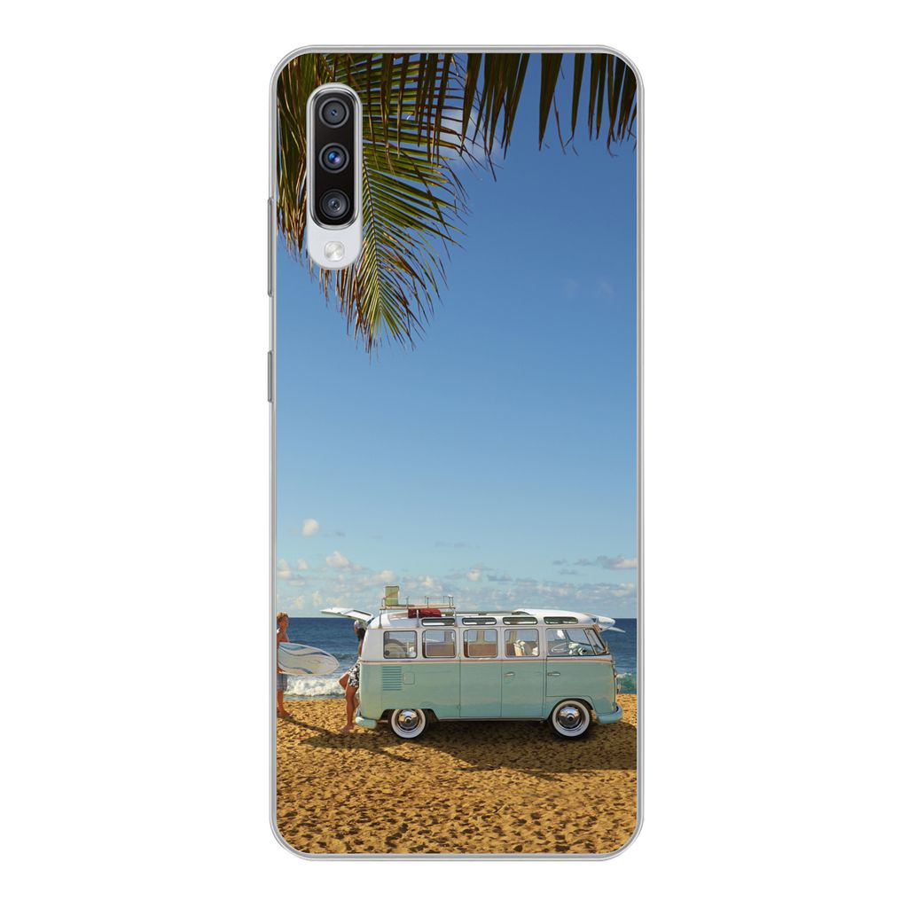 MuchoWow Handyhülle Schutzhülle Hülle für Samsung Galaxy A70 Strand - Bus - Surfen Silikon Softcase Handy Hülle - Schutzhaube