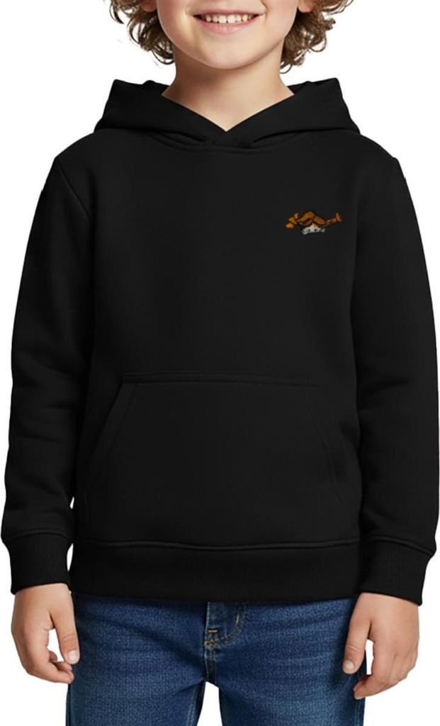 Spreadshirt Pippi Langstrumpf Auf Der Lauer Stick Kinder Premium Hoodie, 146/152 (10 Jahre), Schwarz