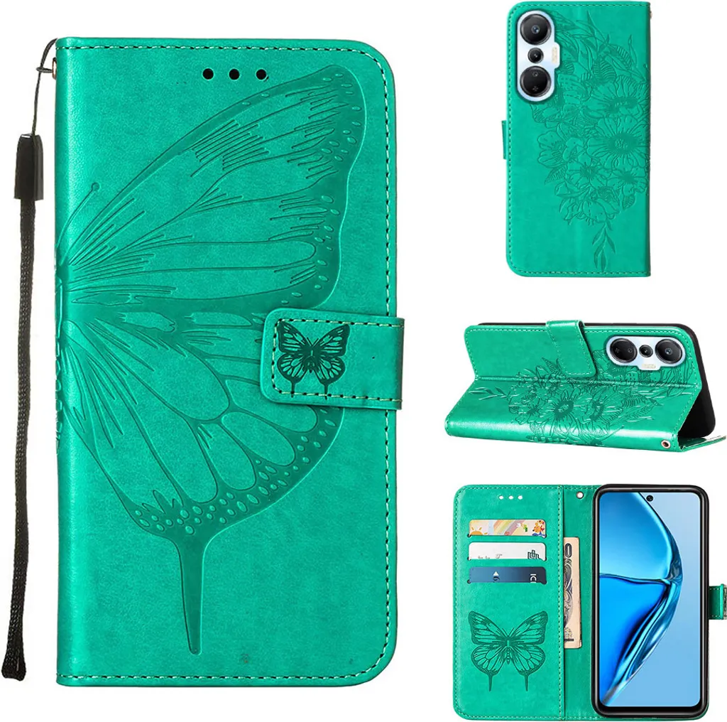 Custodia Infinix Hot 20S / 20 Pro, Custodia in pelle a farfalla con tasca per carte e supporto per Infinix Hot 20S / 20 Pro verde