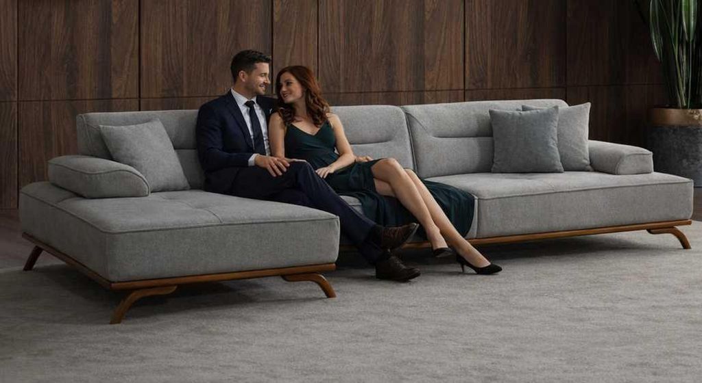 Ecksofa L-Form Grau Modern Designer-Sofa Elegant Komfortabel Stoff