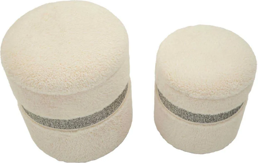 Pouf de Rangement en Tissu Crème Saint-Moritz - Lot de 2 Tabourets - 2