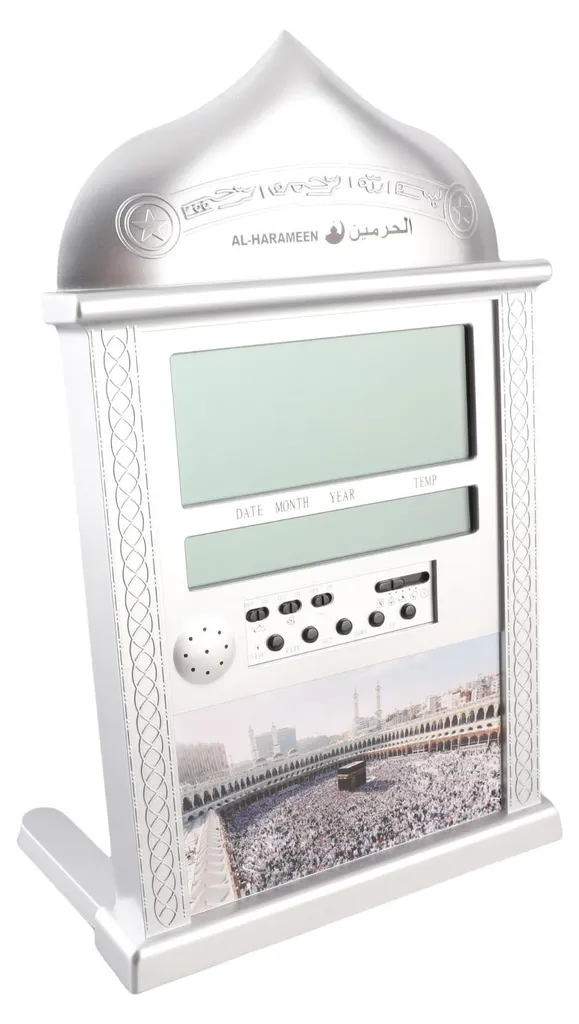 Horloge Azan numérique argentée pour mosquée, calendrier et alarme - 5