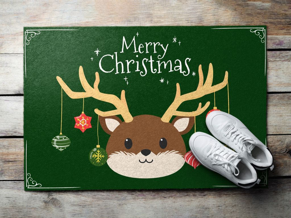 Fußmatte Aussen - Schuhmatte Haustür- Schmutzfangmatte Türvorleger - Outdoor Teppich Schmutzfänger - 60x40 cm - Weihnachtsrebeer