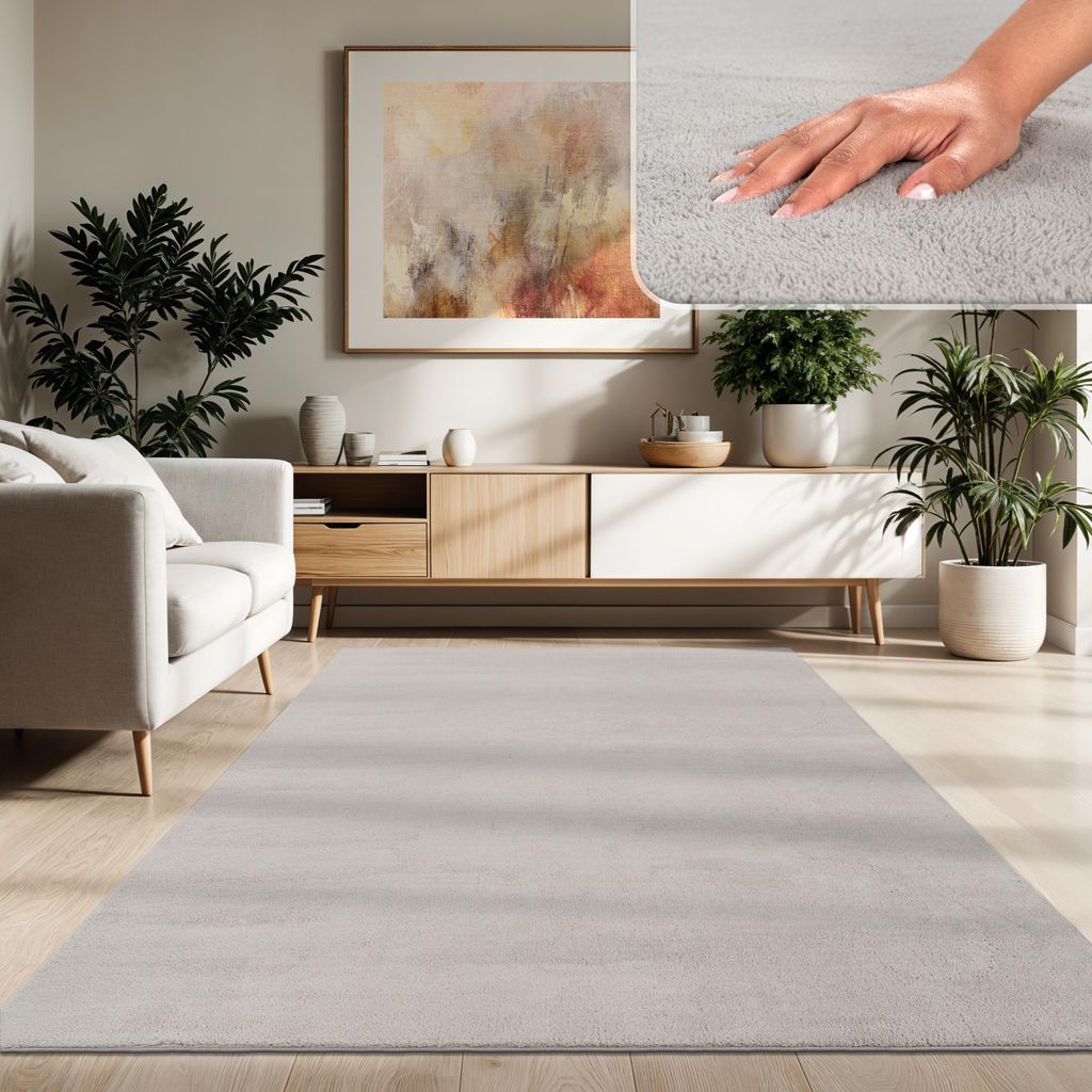 Moderner Wohnzimmer Teppich Kurzflor Waschbar Weich Felloptik Anti-Rutsch Grösse 200x280 cm