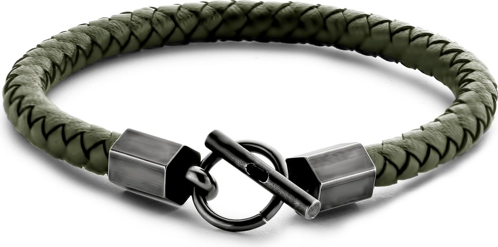 Frank 1967 7FB-0531 Geflochtenes Lederarmband für Herren - Vintage Stahlverschluss - 6,5 mm Dicke - Leder - 21 cm - Grün
