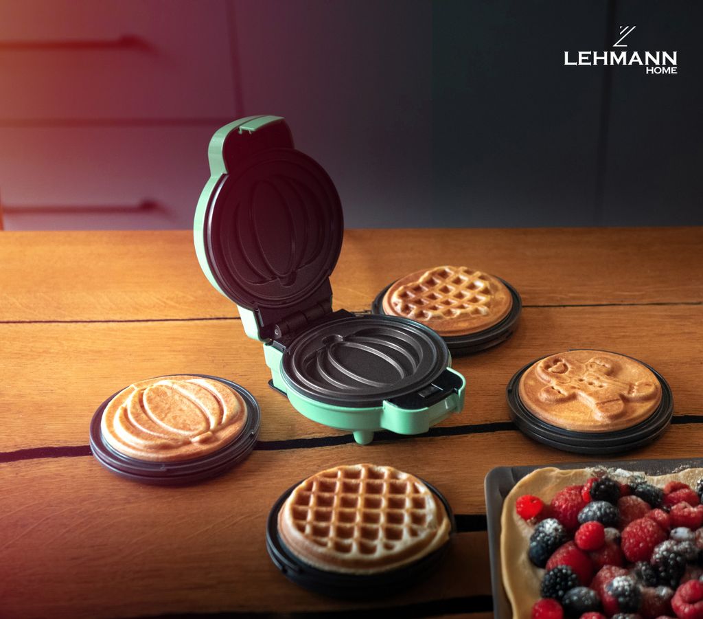 LEHMANN Mini-Waffeleisen mit Wechselplatten, Waffelformen