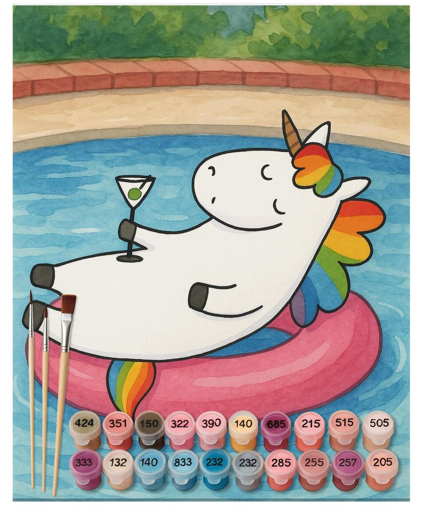Mr. & Mrs. Panda Malen nach Zahlen Einhorn Cocktail Design 40 x 50 cm Mit Rahmen - Weiß - Geschenk, Acryl, diy set, Cuba Libre, Unicorn, Rum, lein...