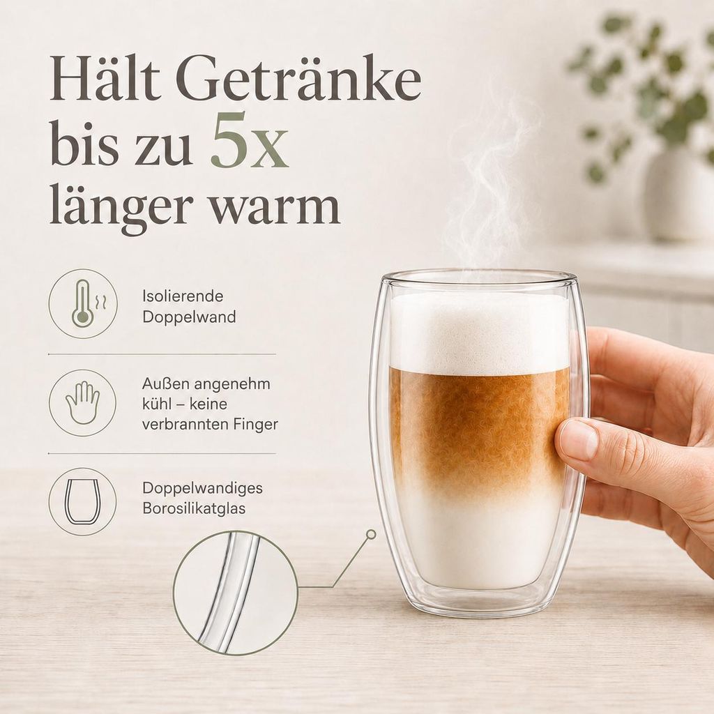 LAPRESO® Latte Macchiato Gläser doppelwandig 6er Set 450ml