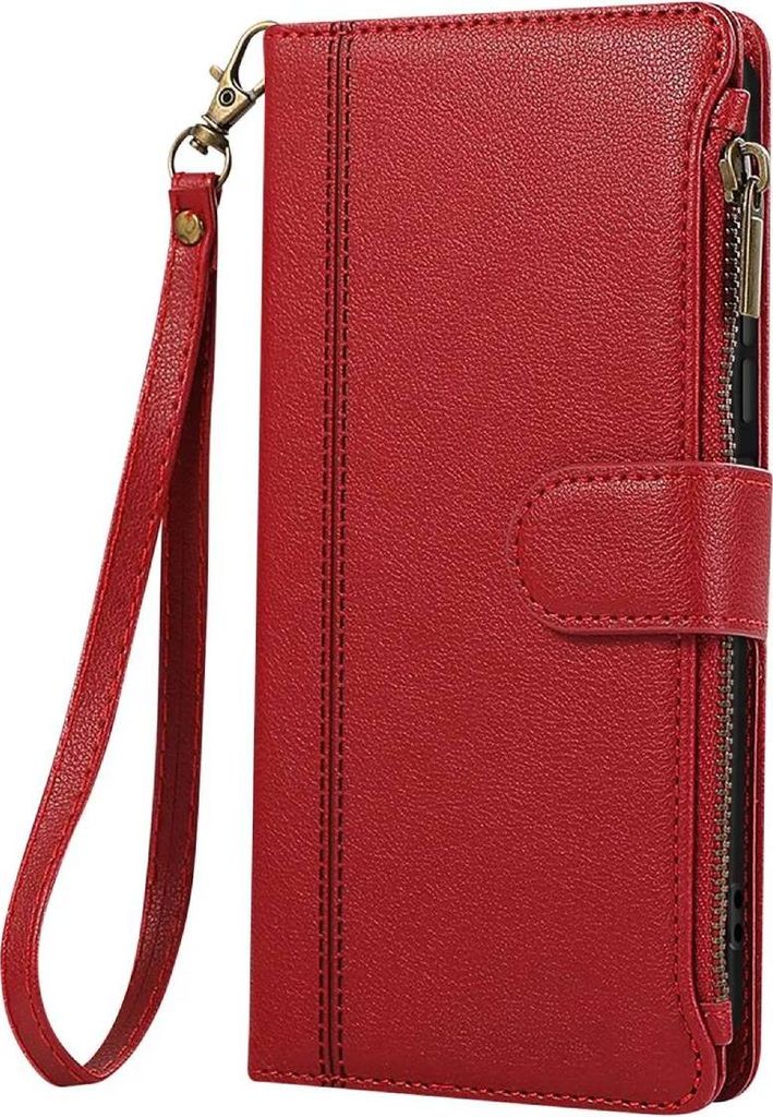 Avizar, Etui mit Zipper für Galaxy A56, abnehmbarer Tragegurt, Rot
