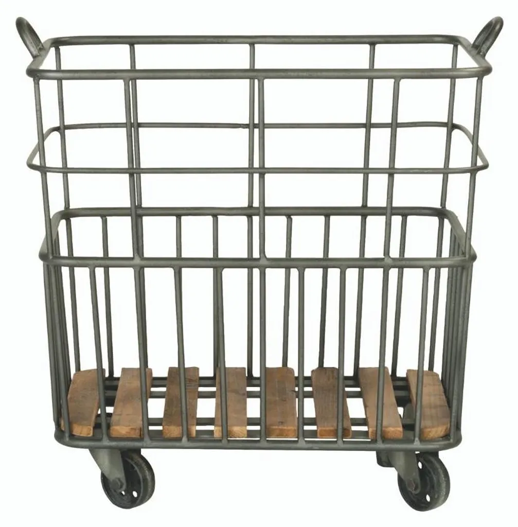 SIGNATURE Chariot à bûches en métal noir sur roulettes - Modèle SGN-88