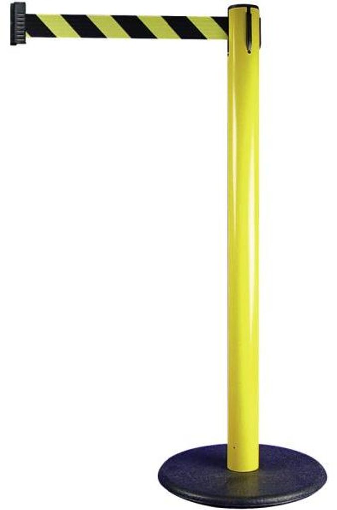 Gurt-Absperrpfosten GLA 28 gelb, Kunststoff, 1000 mm Höhe, Gurt 4 m gelb/schwarz