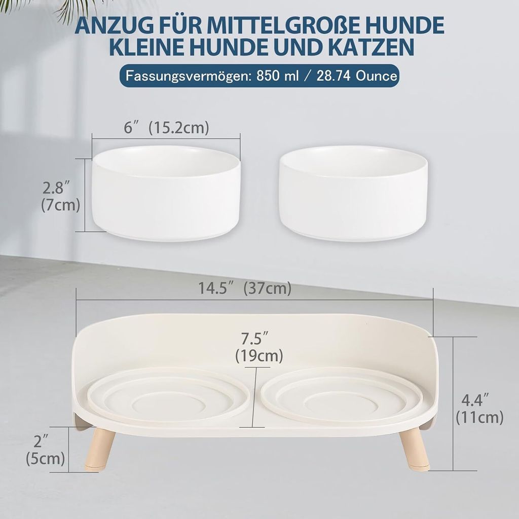 Keramik Hundenapf Erhht Doppel Napf 850ml x 2