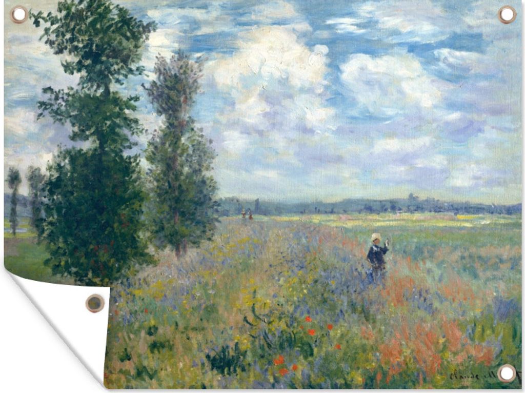 MuchoWow 120x90 cm Outdoor-Poster Gartendeko Sichtschutz Garten Poster für den Garten Mohnfeld bei Argenteuil - Gemälde von Claude Monet